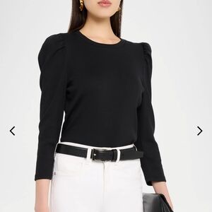 VERONICA BEARD Britney Puff-Sleeved Ribbed Top XL